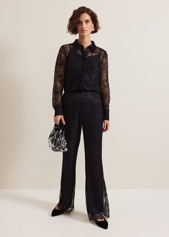 Phase Eight Livana Lace Trousers Black USA | 8517463-LD